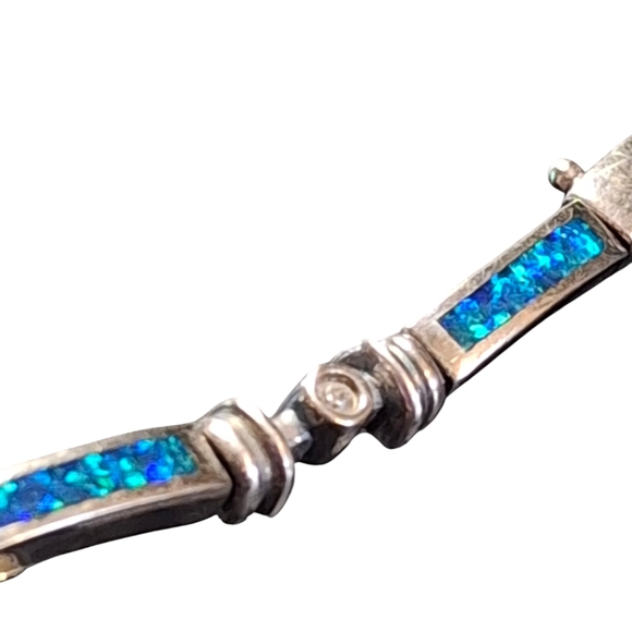 925 Sterling Silver Lab Grown Created Opal Bars 7 inch Chain Gemstone Diamond - Picture 11 of 13